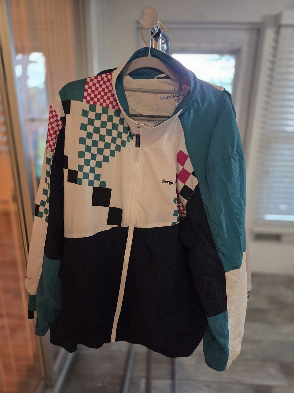 New!Sergio Tacchini Colorblock Windbreaker Jacket - Teal, Black, White, Pink
